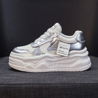 Baskets compensées en cuir de vache véritable pour femmes