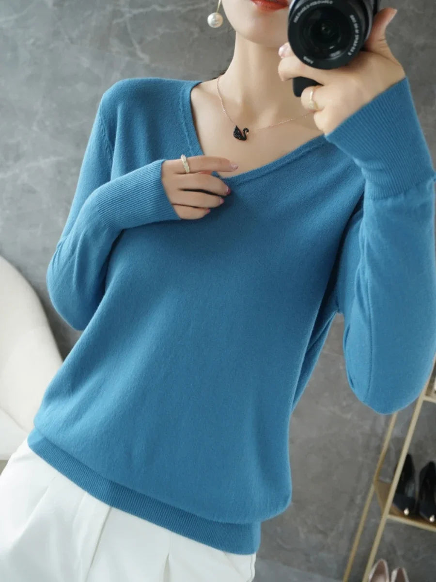 Pull tricoté avec col en v pour femmes
