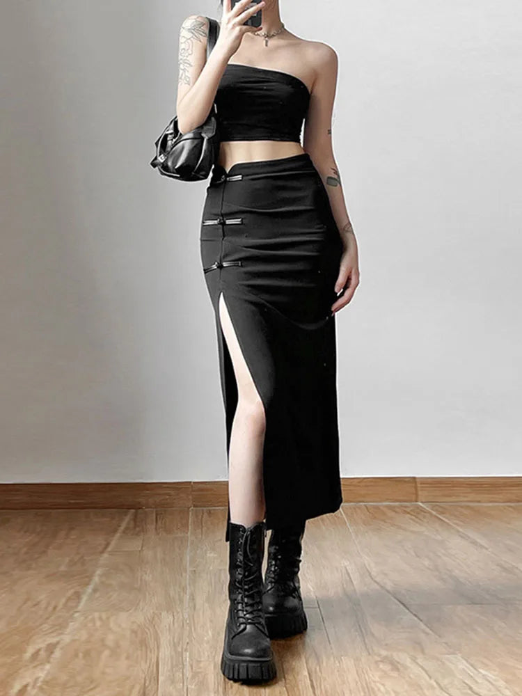 Jupe noire Sexy fendue pour femmes
