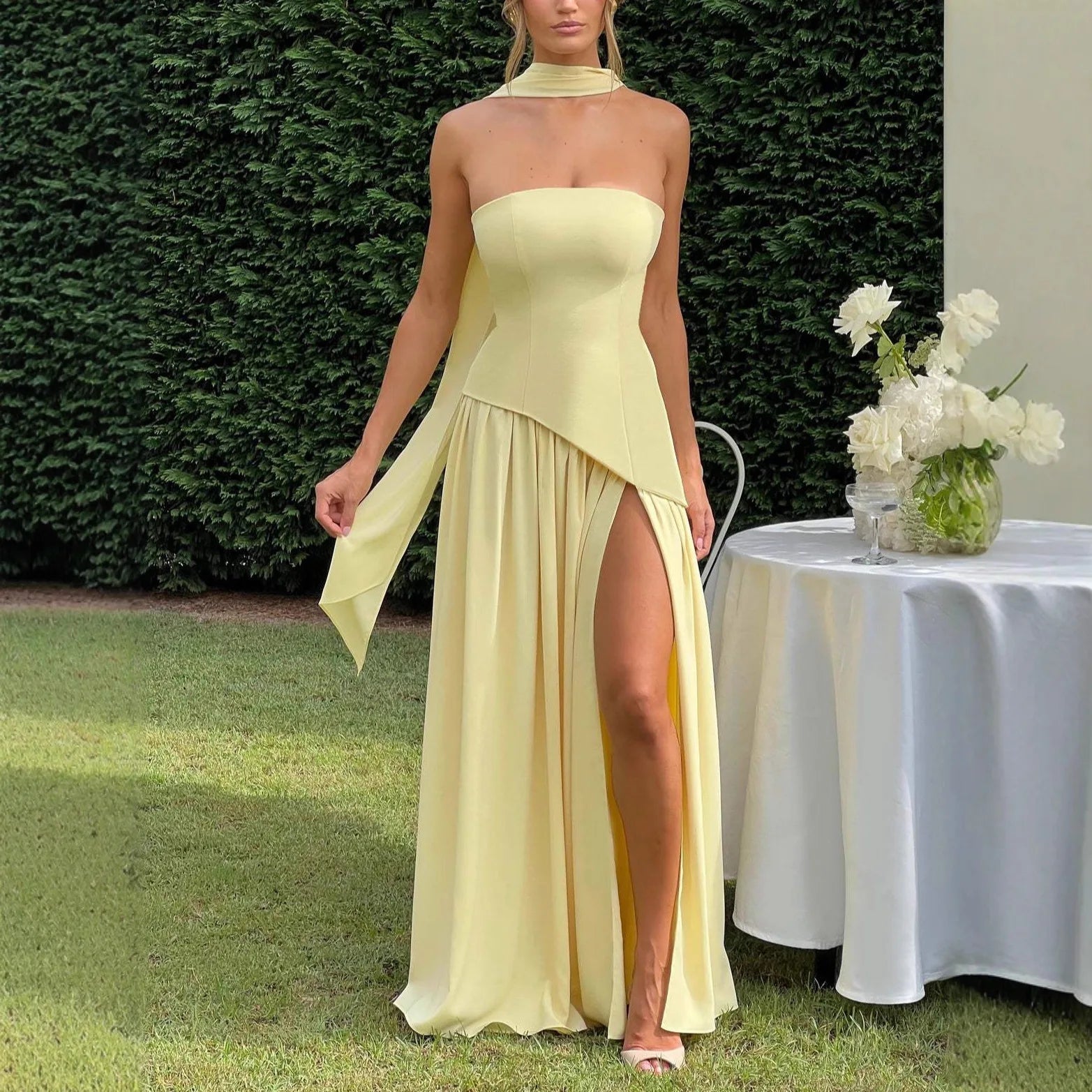 Robe longue tube fendue à la taille haute, pour femmes