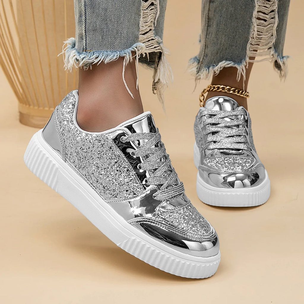 Chaussures décontractées sportives brillantes en cuir pour jeunes femmes
