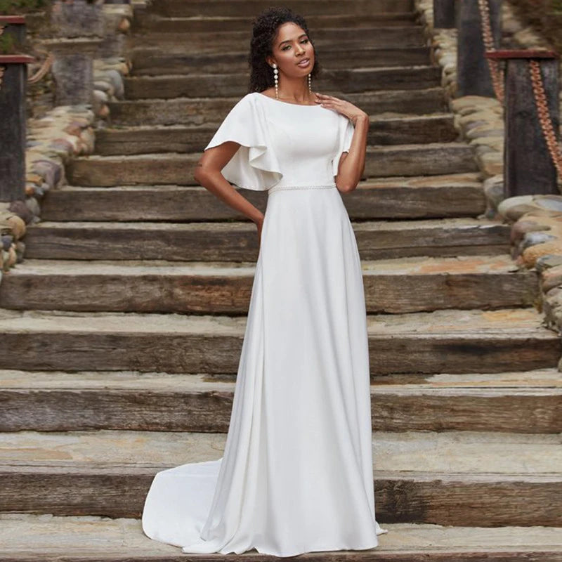 Robe de mariée vintage simple en satin pour femmes
