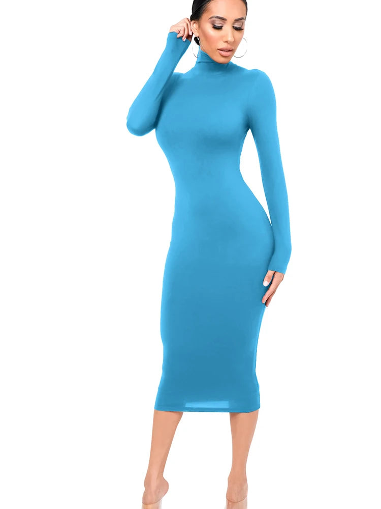 Robe à manches longues et col roulé pour femmes