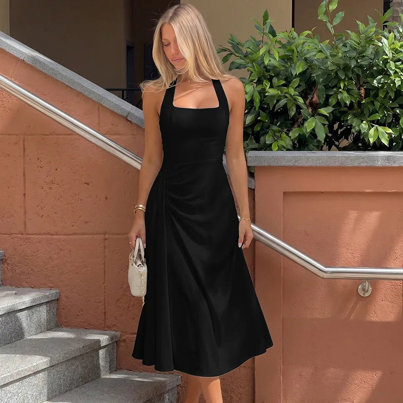 Robe Longue Dos Nu Femme – Col Licou et Lacets