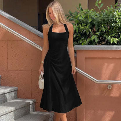 Robe Longue Dos Nu Femme – Col Licou et Lacets