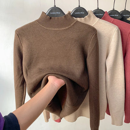Pull à Col Montant Femme – Maille Doublée Polaire