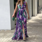 Robe longue fendue taille haute pour femmes