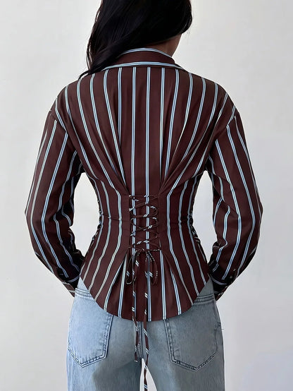 Chemise Rayée Femme – Rayures Verticales Contrastées