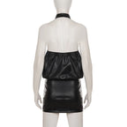 Robe dos nu sexy en similicuir style années 2000 pour femmes