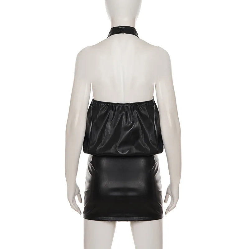 Robe dos nu sexy en similicuir style années 2000 pour femmes