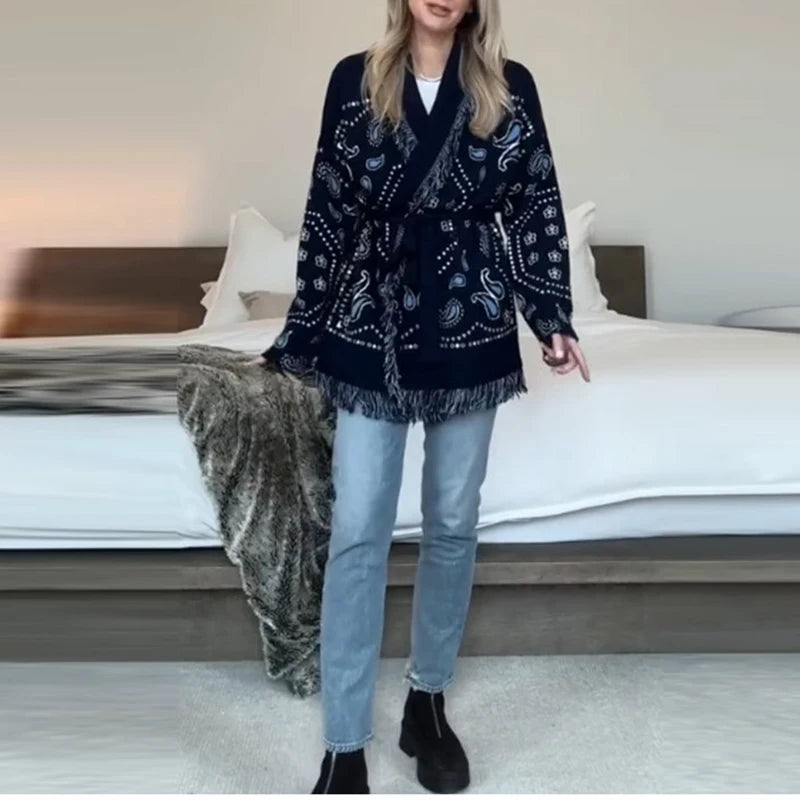 Cardigan tricoté à franges pour femmes