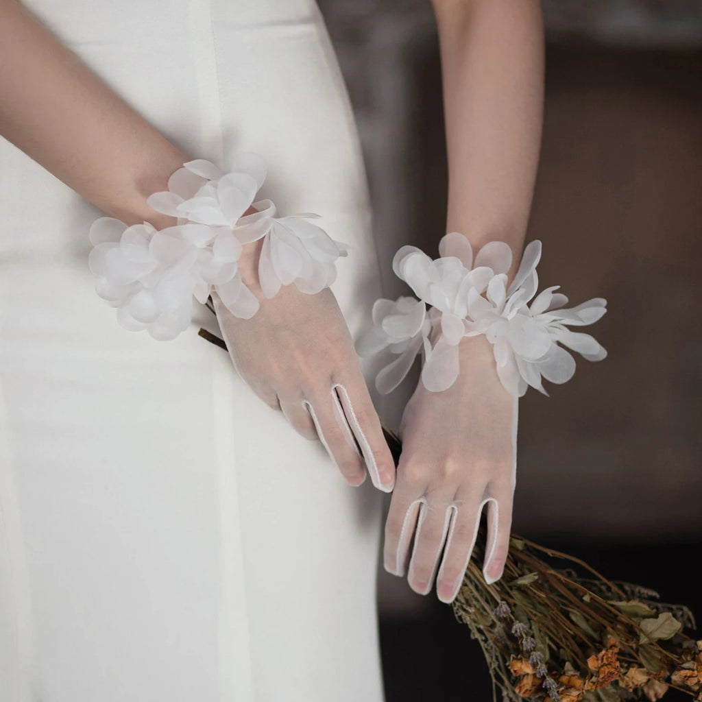 Gants en tulle à bord à volants doux pour femmes