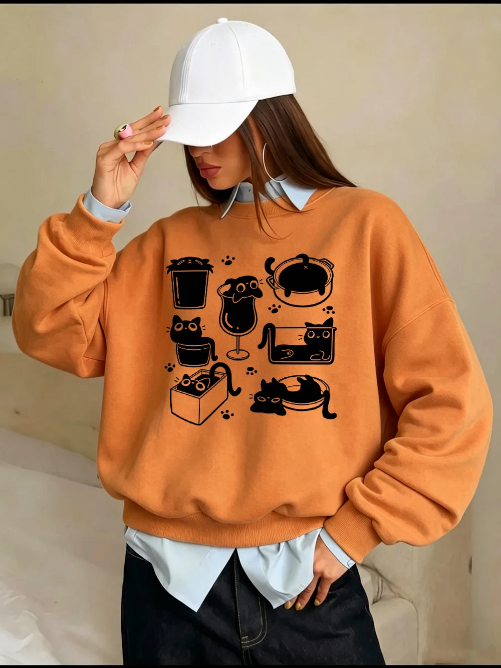 Sweat-shirts à capuche imprimés pattes de chat Art Line pour femmes