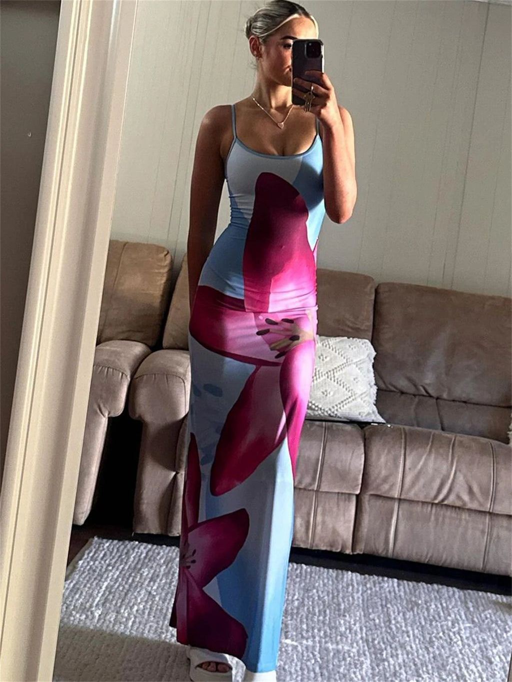 Robe longue à bretelles spaghetti pour femmes