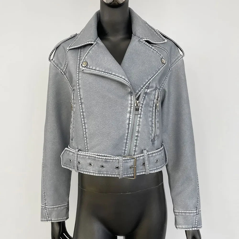 Veste courte en faux cuir pour femmes