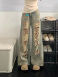Jean en denim délavé et vieilli style rétro pour femmes