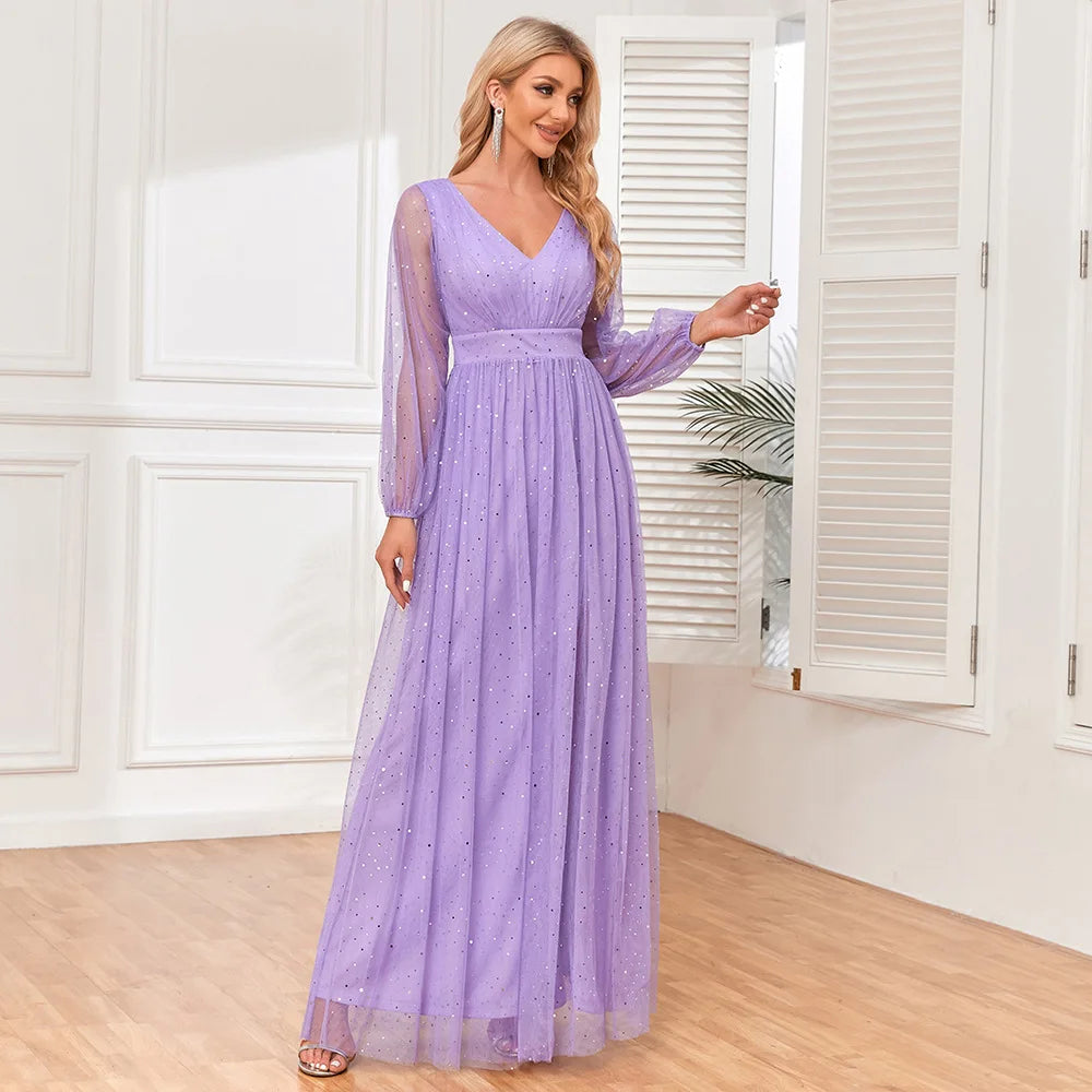 Robe à manches longues col en v pour femmes