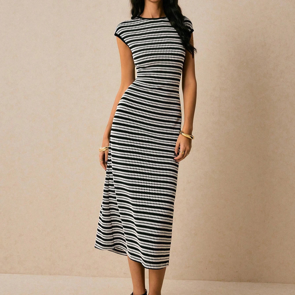 Robes longues rayées décontractées et cintrées pour femmes