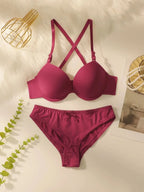 Ensemble soutien-gorge push-up et culotte rouge avec armatures rembourrées pour femmes