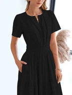 Robe longue plissée élégante style français à col en V pour femmes