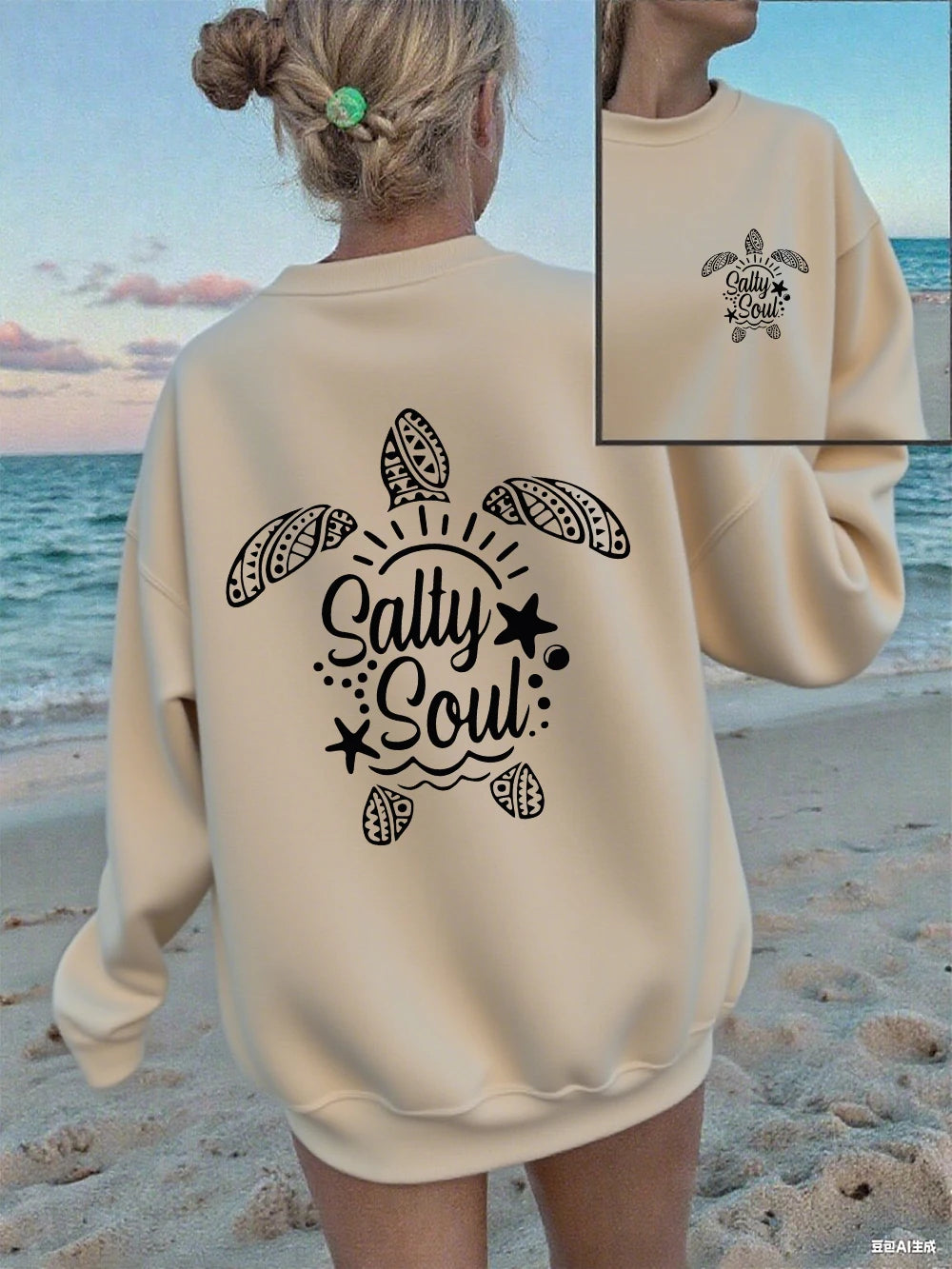 Sweat-shirt à capuche Salty Soul imprimé tortue pour femmes