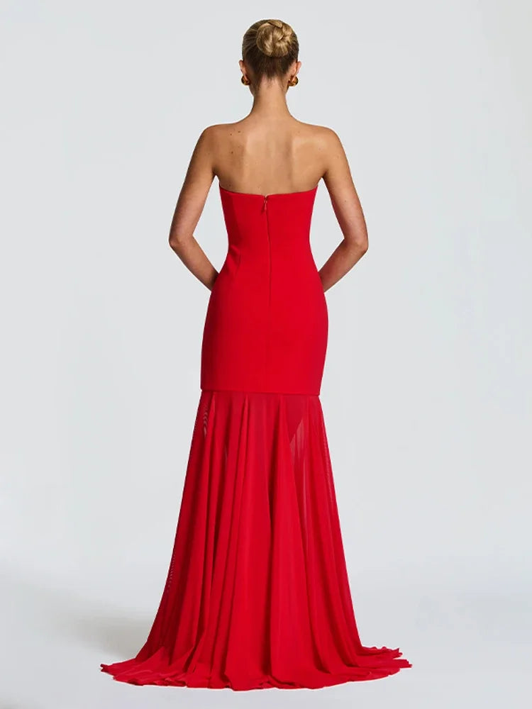 Robe Maxi sans bretelles à col écharpe pour femmes