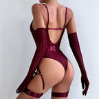 Ensemble 3 pièces bustier Push Up porte-jarretelles et V pour femmes