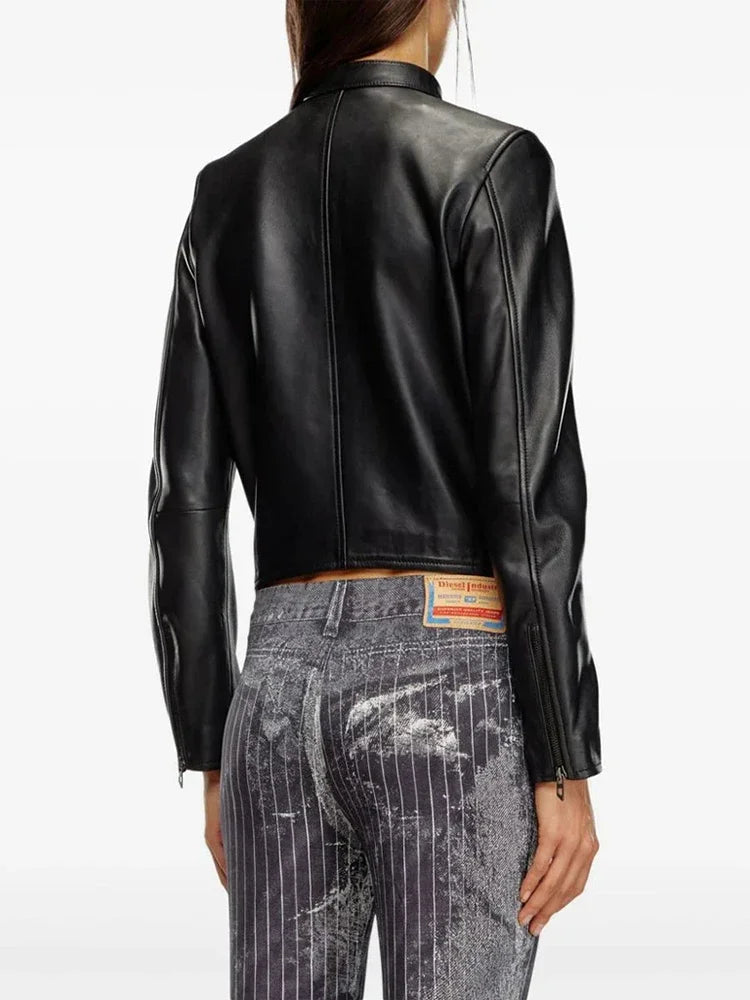 Veste Noire en Similicuir à Fermeture Zippée