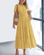 Robe longue plissée élégante style français à col en V pour femmes