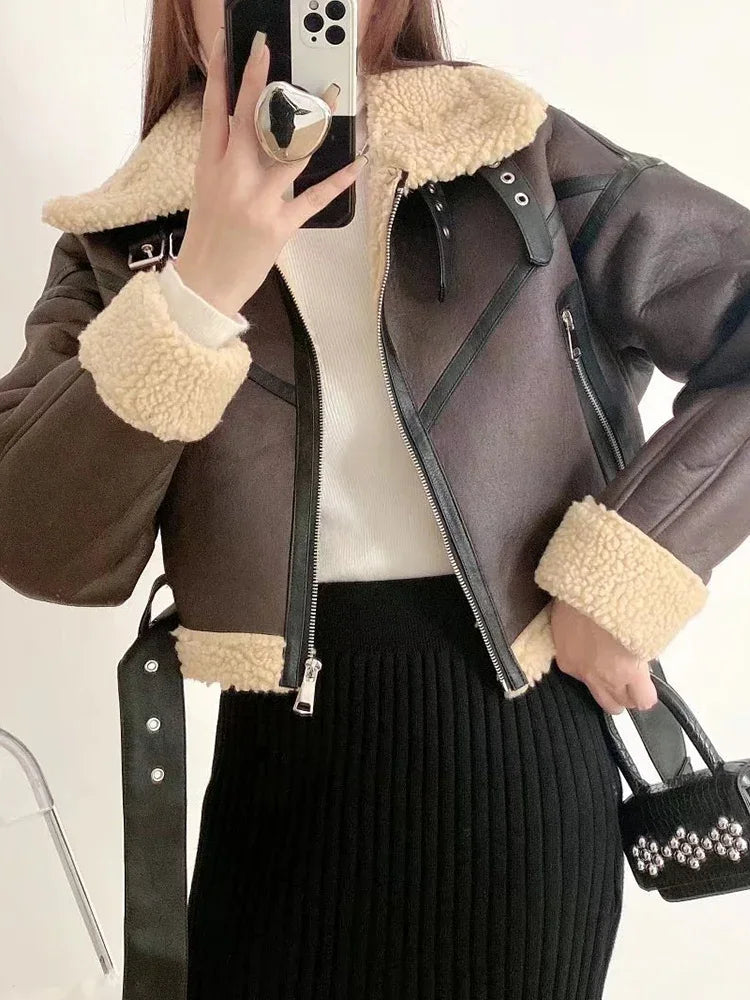 Veste en fausse fourrure d'agneau pour femmes