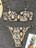 Maillot de bain deux pièces sexy imprimé serpent avec soutien-gorge à armatures et  micro string pour femmes