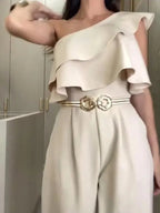 Combinaison élégante à une épaule avec décoration à volants pour femmes
