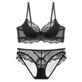 Ensemble soutien-gorge et slip push-up doublés en dentelle fine pour femmes