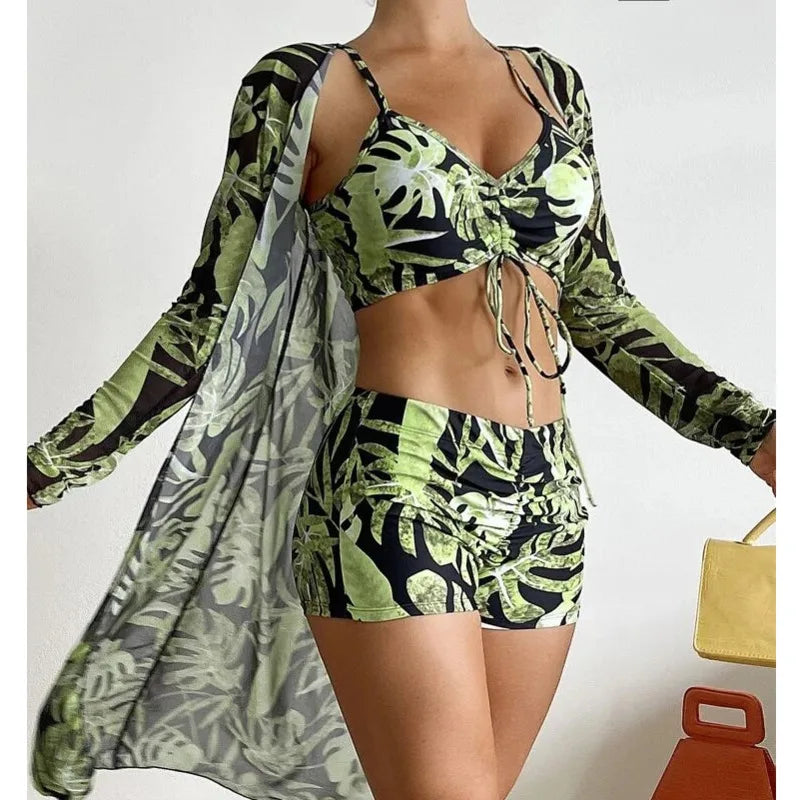 Maillot de bain trois pièces push-up pour femmes