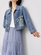 Veste en jean brodée florale pour femmes