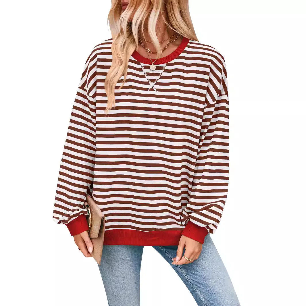 Sweat-shirt rayé surdimensionné pour femmes
