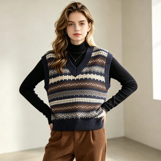 Gilet Sans Manches Femme – Maille Imprimée