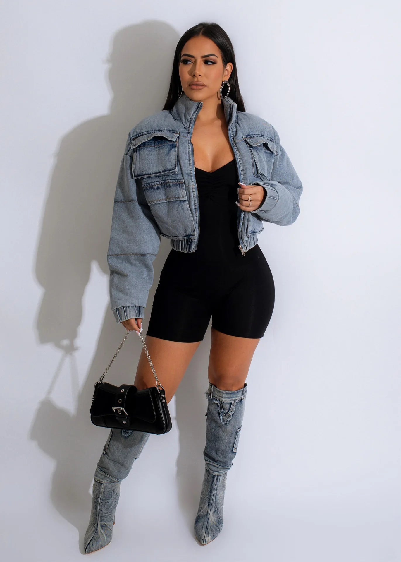 Combinaison en denim matelassé pour femmes