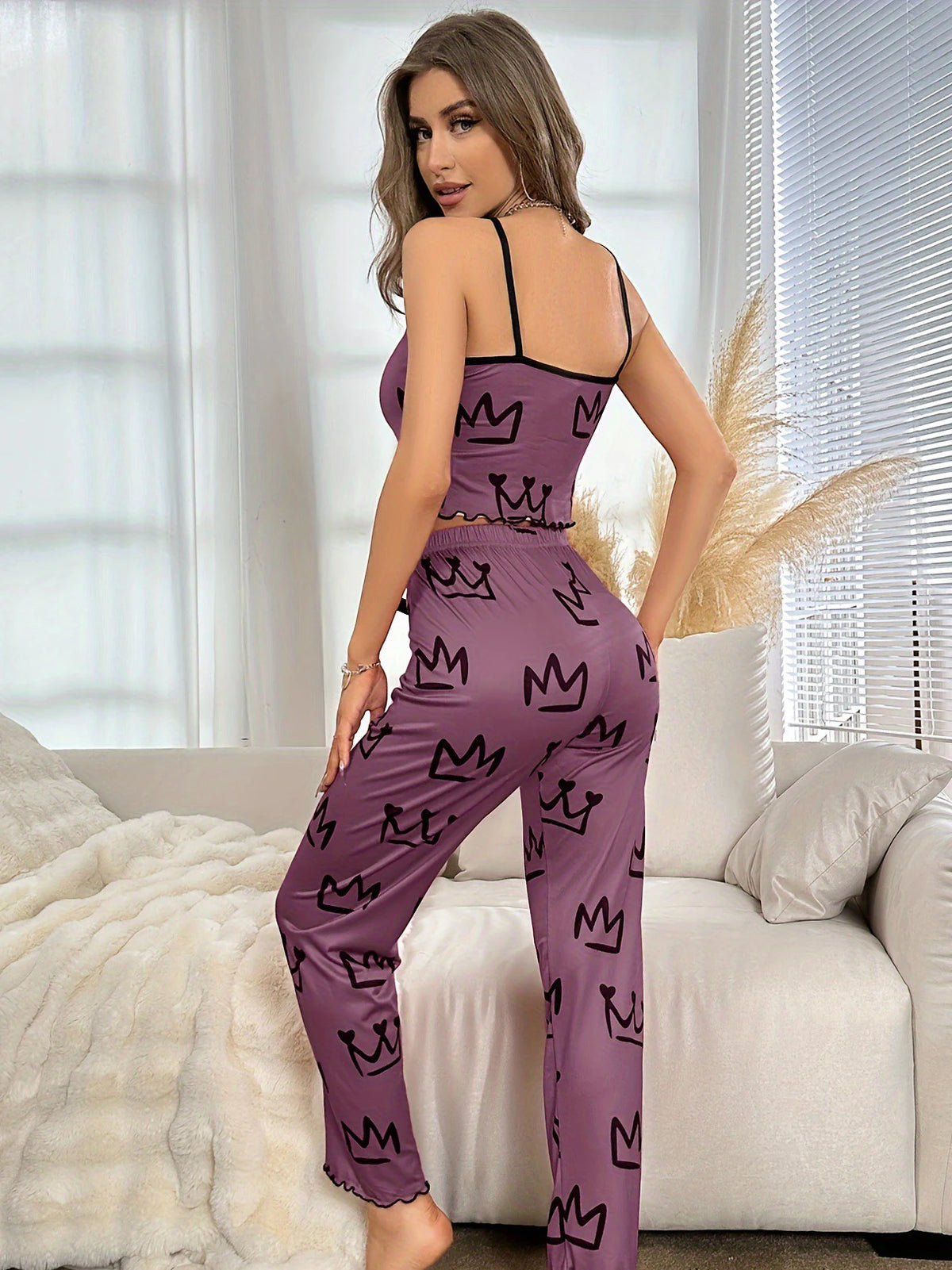 Pyjama 2 Pièces Femme – Caraco Col V et Pantalon Imprimé