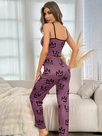 Pyjama 2 Pièces Femme – Caraco Col V et Pantalon Imprimé