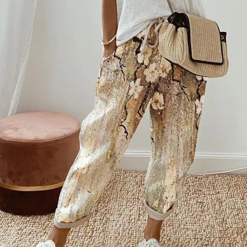 Pantalon vintage à imprimé floral pour femmes