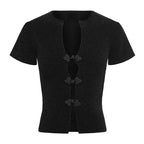 T-shirt vintage  à boucles ouvertes sur le devant pour femmes