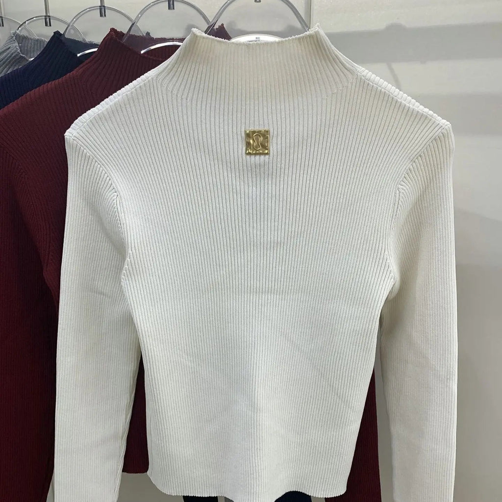 Pull tricoté ajouré à col mi-haut à manches longues pour femmes