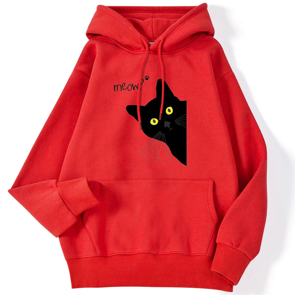 Sweat à capuche imprimé chat noir Meow pour femmes