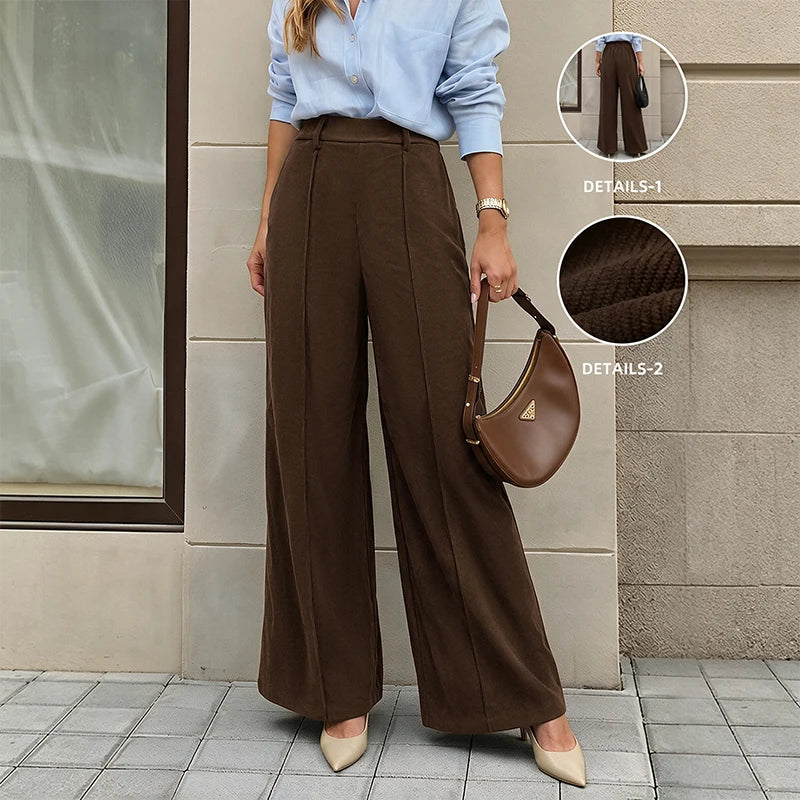 Pantalon large en velours côtelé à taille haute pour femme