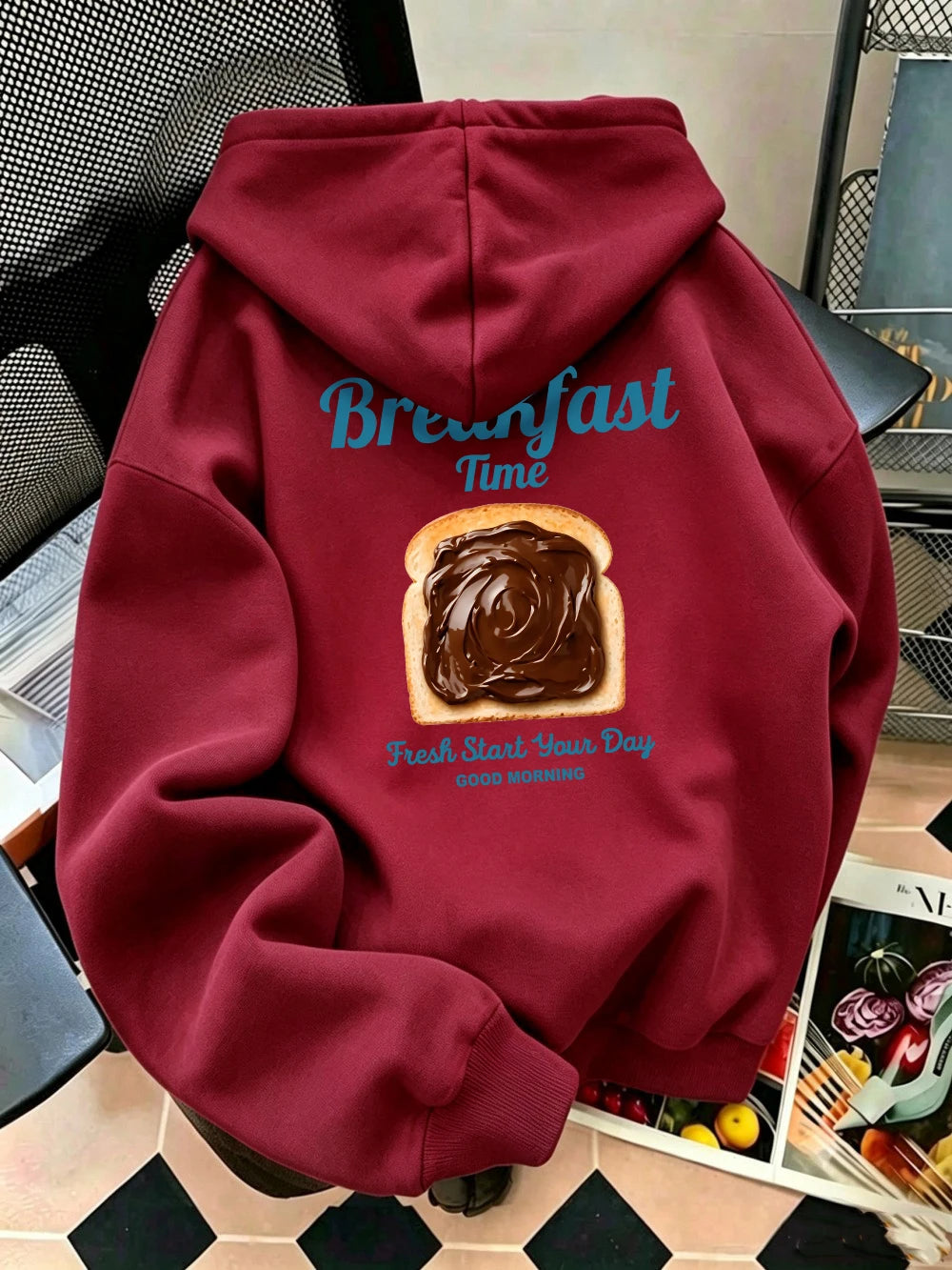 Sweat-shirt à capuche imprimé « Chocolate Toast Breakfast » pour femmes