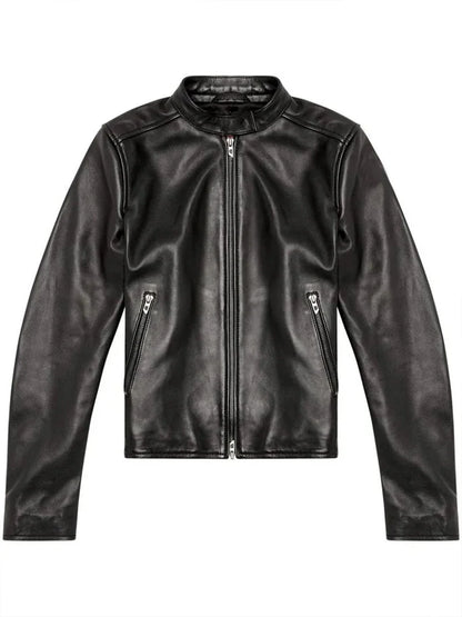 Veste Noire en Similicuir à Fermeture Zippée