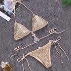 Maillot de bain deux pièces à paillettes brillantes pour femmes