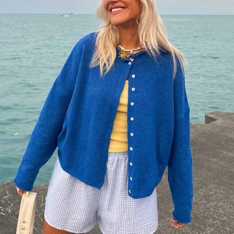 Pull à manches longues avec bouton sur le devant pour femmes
