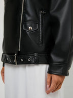 Veste ample noire en similicuir PU pour femmes